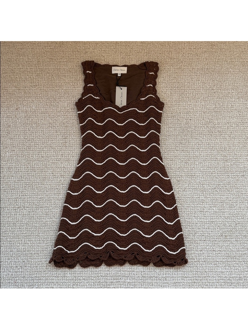 Cara Cara - Orel Mini Dress Brown Ivory Wave Multi Crochet - Picture 3 of 8